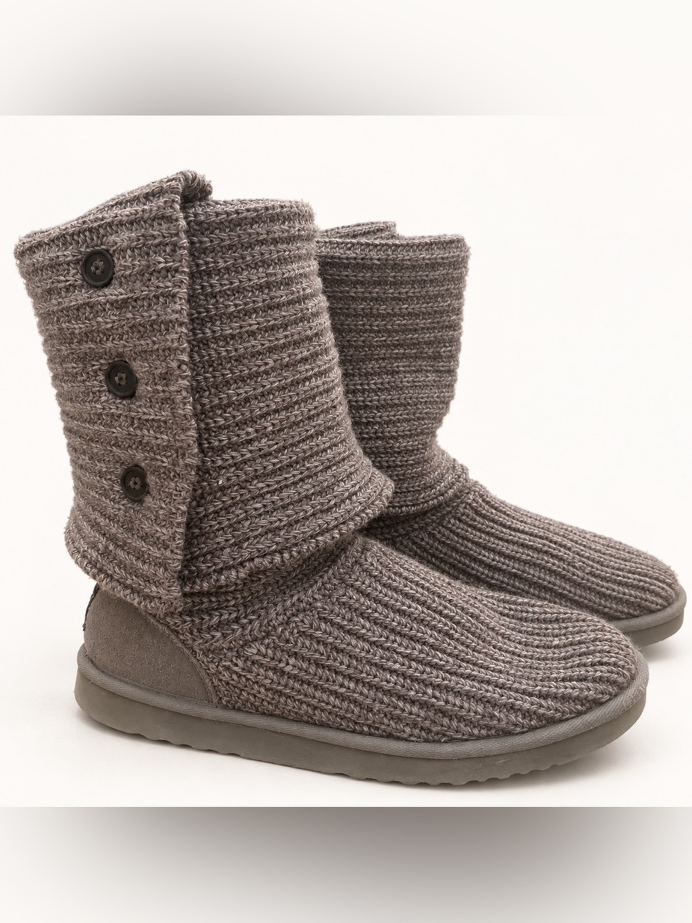 UGG Ladies Knit Button Winter Boots in Taupe Gray